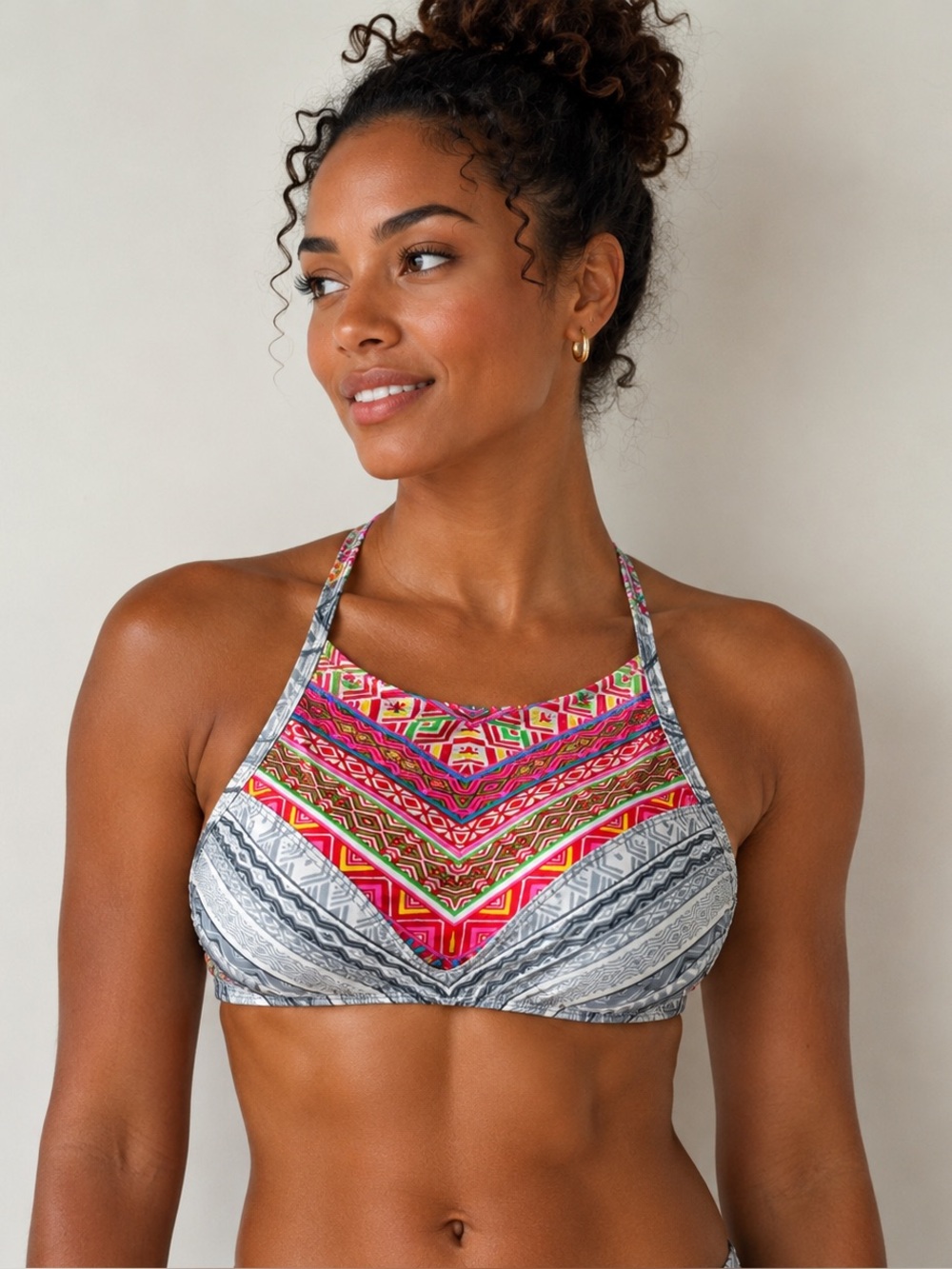 Xhilaration Women’s Sz M High Neck Swim Top Multicolor Tribal Adjustable NWT